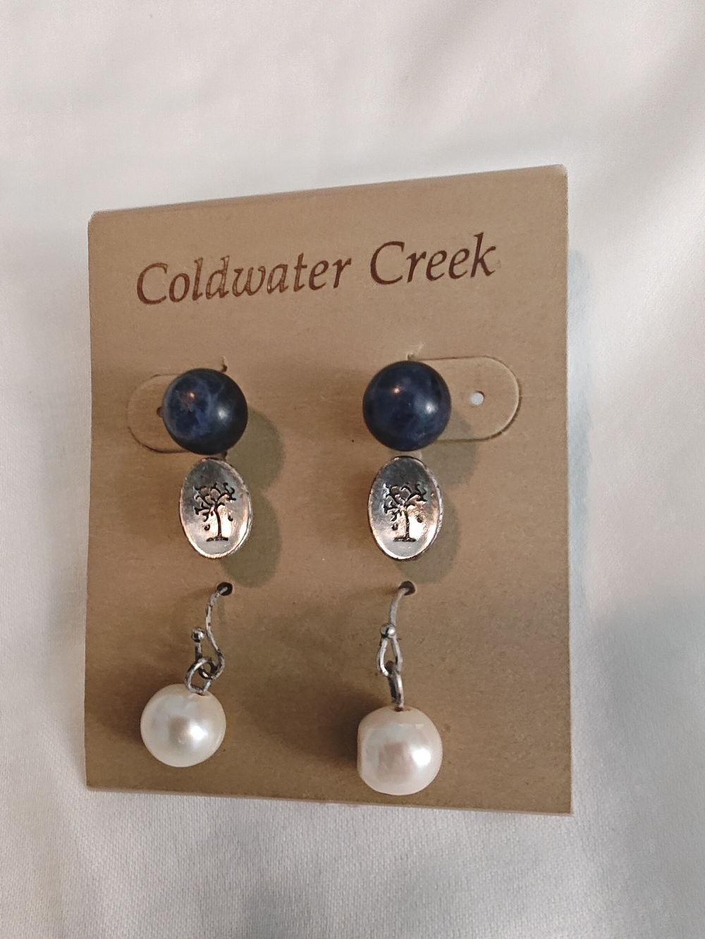 Coldwater Creek Trio Of Earrings - Navy, Tree Of Life, Pearl Drop NWT